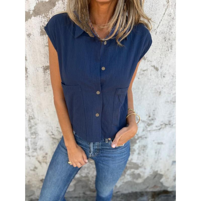 Letní trend Límec Dámské jednobarevné Módní Ležérní Košile Top Vesta Košile