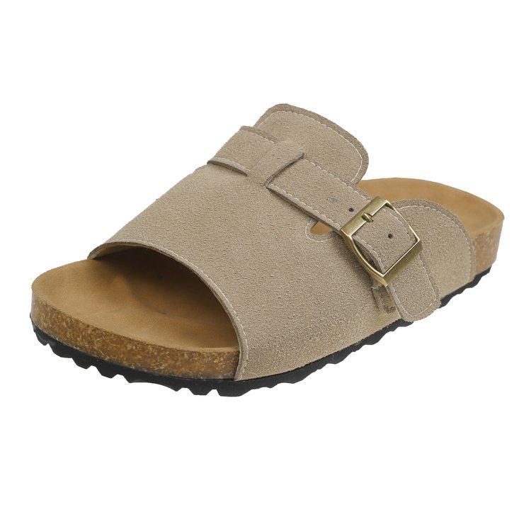 

Thick-soled casual slippers women s 2025 summer new outer wear flat-bottomed comfortable simple lazy beach shoes sandals 35 бежевый