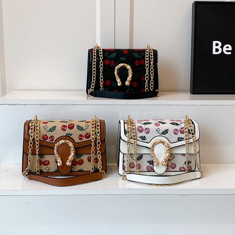 New fashion high-end cherry contrasting color Bacchus bag single shoulder crossbody trendy women's bag