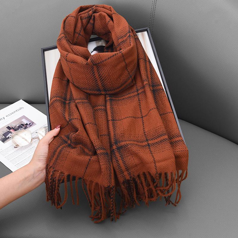 

Женский шарф осенне-зимний из имитации кашемира, мягкий, в клетку, утолщенная шаль, универсальный студенческий шарф для тепла 65-180CM