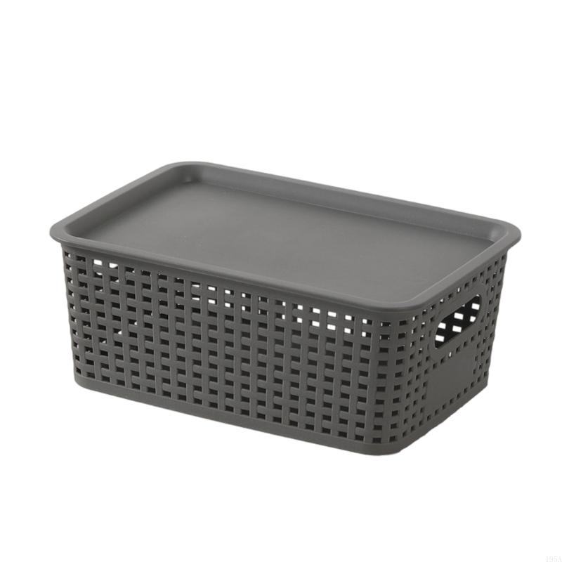 Stackable Storage Basket With Bamboos Lid Ventilated Plastic Handwoven Designs for Home Organization Toy Books
