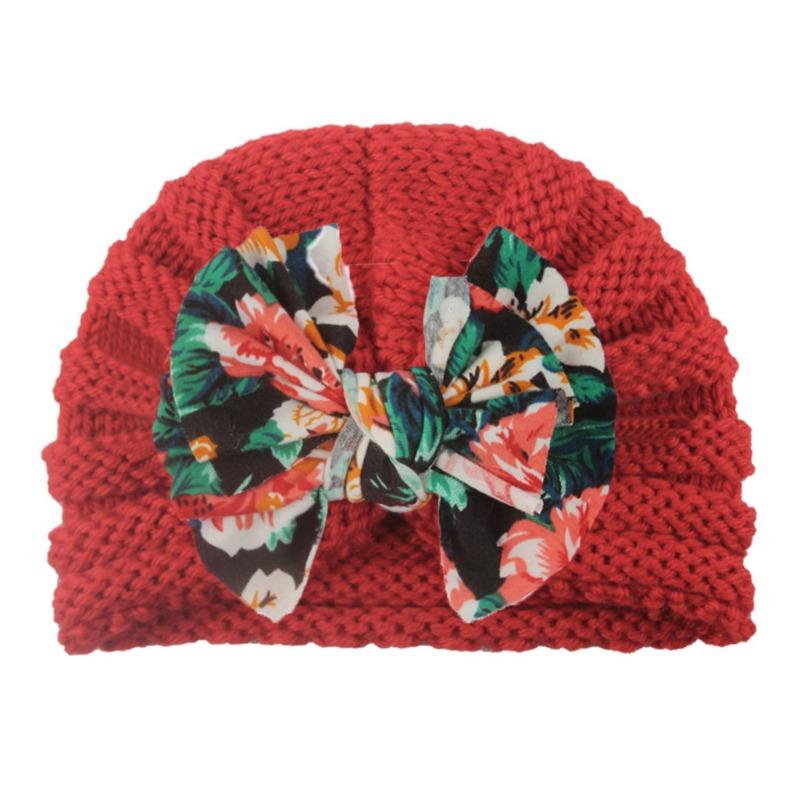 

New baby printed bow hat, children s autumn and winter warm knitted hat, baby hat