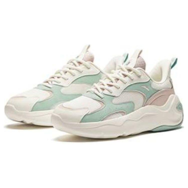Anta Lightweight Comfortable Shock Absorbing Durable Low Top Casual Shoes Women Sneaker White Green 122418813-2