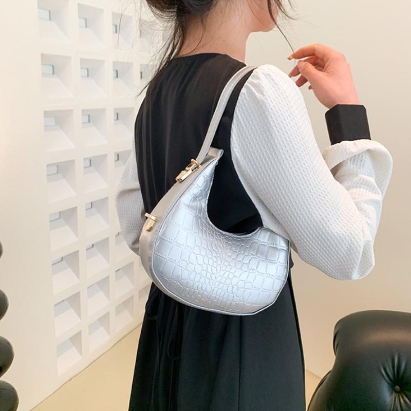 Luxury Alligator Pattern Shoulder Bag for Women Fashion PU Leather Underarm Handbag with Mini Purse