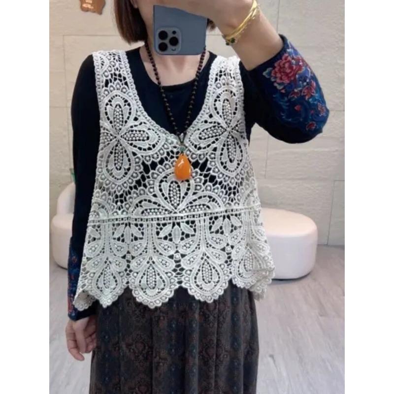 Z2005 Spring and Autumn Series Temperament Lace Embroidery, Vest Wear Foreign Style Loose and Thin Stacked Cotton Thread Vest