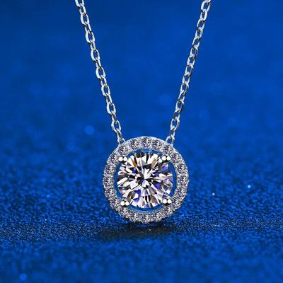 Collana con vera Moissanite per donna 0,5-2 CT VVS1 Brillante Moissanite con diamanti Halo Collane con pendente Regalo di anniversario