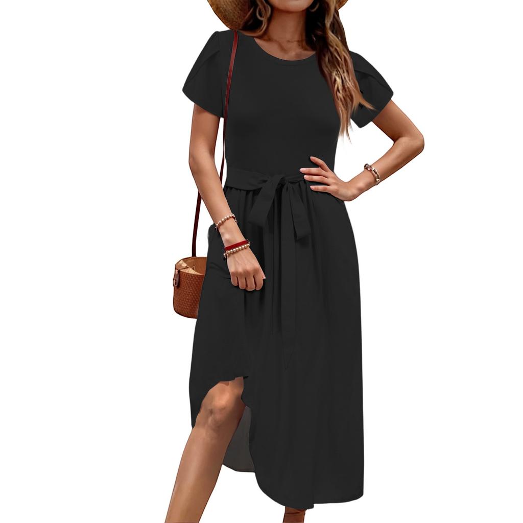 Women's Casual Round Neck Midi Dress Basic Classic Outdoor Everyday Short Sleeve Loose Dress