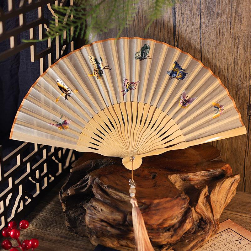 Chinese Style Embroidery Fan Hanfu Cheongsam Show Folding Fan Dance Performance Fan Kungfu Qipao Matching Beautiful Women Fan