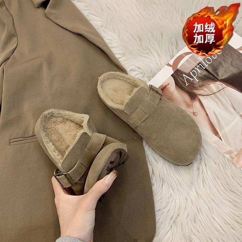 

Lazy fluffy shoes women wear flat autumn and winter retro plush bag head slippers women s warm cotton shoes 40 серый