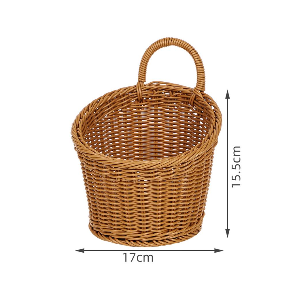 Multipurpose Imitation Rattan Wall Mount Basket with Hanging Handle Decor Hand Woven for Toys Snacks Vegetable Ginger Garlic