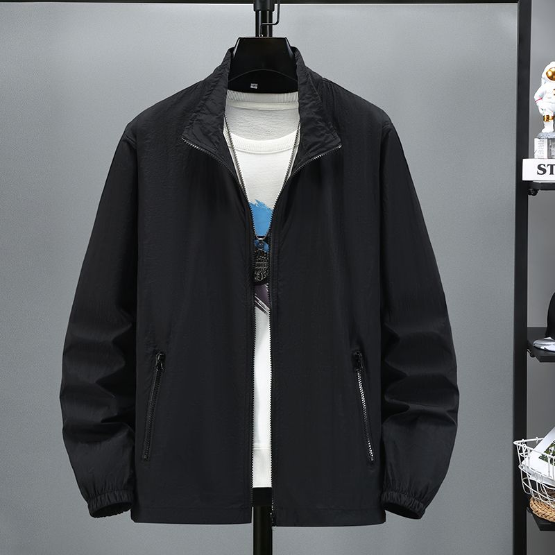 

Plus Size Lightweight Stand Collar Jacket, Sun Protection Coat for Men, Summer Outerwear M чёрный