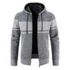 Men's Hooded Sweater Cardigan Plus Velvet Autumn and Winter Men's Knitted Sweater Color-blocking Youth Coat