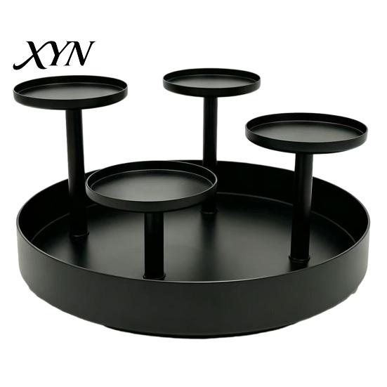 Bionic Floral Art Display Metal Pillar Candle Holder, Circular 4-Pillar Tiered Stand Durable Rust Resistant Holder for Christmas, Wedding, Dining