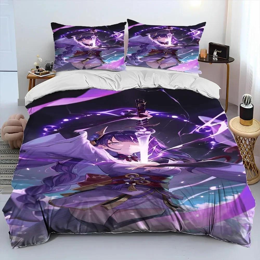 Genshin Impact Game Gamer Cartoon Comforter Bedding Set Printed Duvet Cover Pillowcase Single Double Queen Super King Size Sets