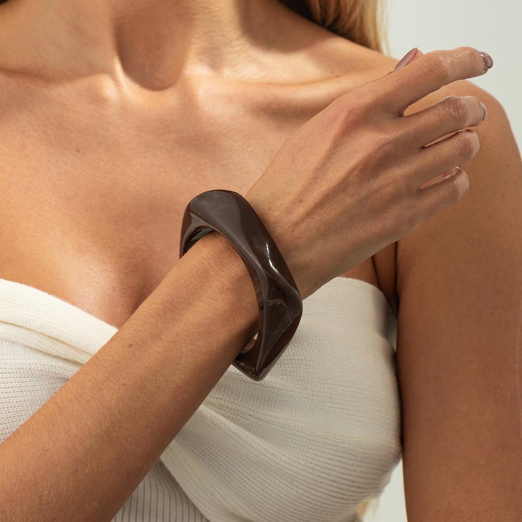 Design Sense Irregular Metal Smooth Spring Bracelet, Exaggerated Wind Smudging Resin Wide Bracelet