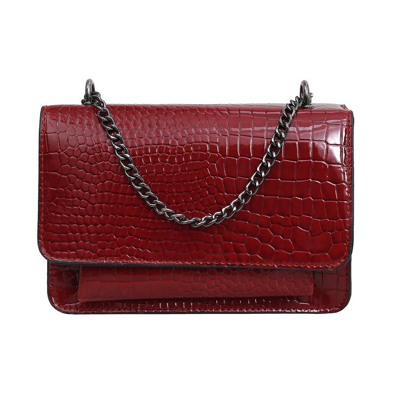 

Женская сумка с откидным верхом Модный крокодиловый узор Цепочка Маленькая квадратная сумка Классическая сумка-мессенджер Сумка для мобильного телефона Городской рюкзак через плечо для通勤 one size fits all красный