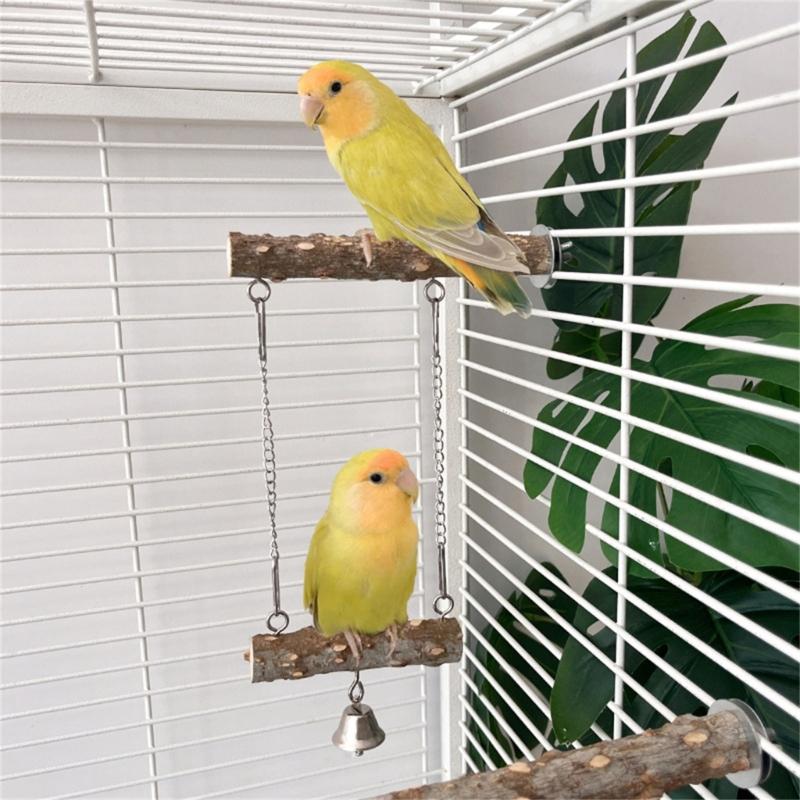 4PCS Natural Wood Parrot Perch Toy Set Includes Swing Platform And Climbing Accessories For Bird Engaging Play
