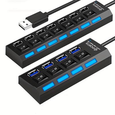 1 conector USB de 4 puertos o 7 puertos para ordenador, ratón, teclado, tarjeta de memoria, interruptor independiente, concentrador universal