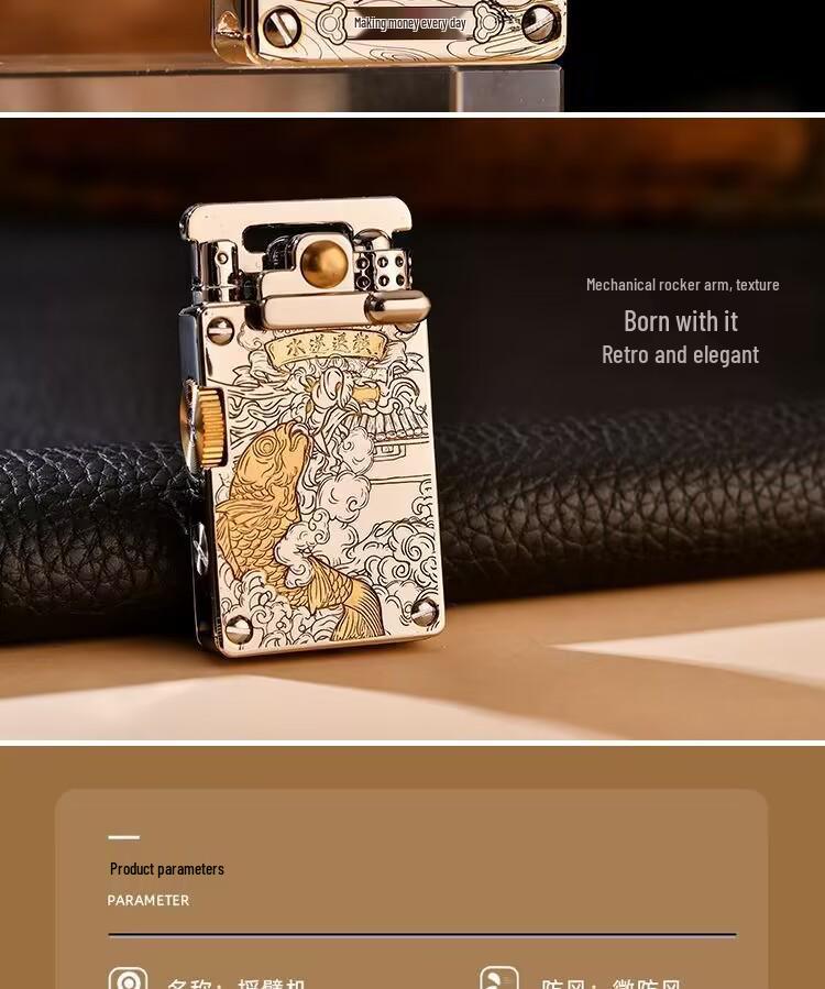 CHIEF CF708 Brass Engraved Windproof Kerosene Lighter with Rocker Ejection Ignition