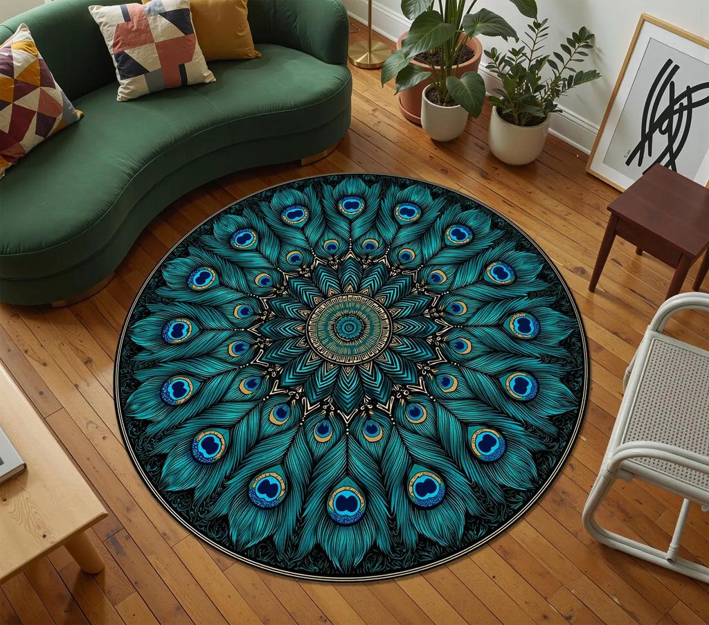 Vintage Blauw Medaillon Bloemen Oosters Perzisch Antislip Rond Tapijt Traditionele Boerderij Entree Decor Vloerkleed