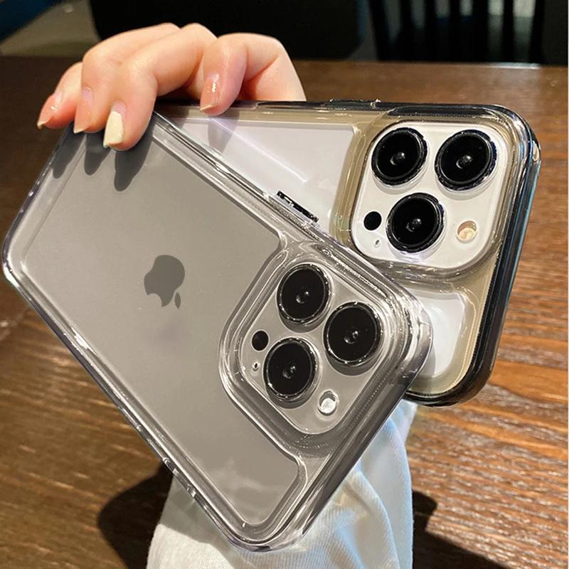 New Transparent Acrylic Phone Case for iPhone Air 17 Pro Max 16 11 12 13 14 15 Plus Xs X XR Metal Button Clear Cover Fundas