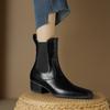 NEW Fall/Winter Women Shoes Square Toe Chunky Heel Boots Split Leather Black Boots for Women Fashion Hight Heel Modern Boots