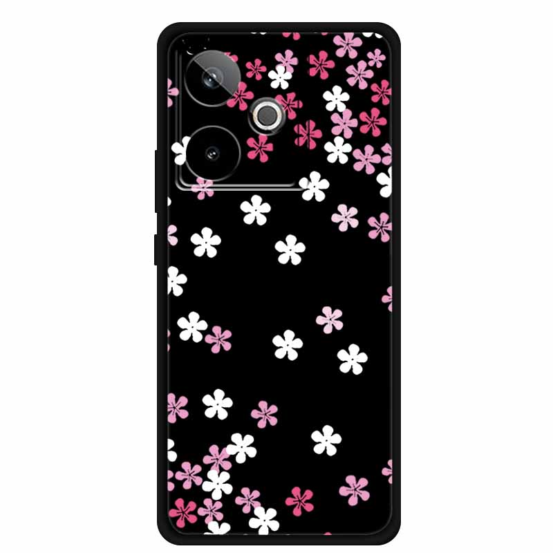 For Realme GT7 GT 7T Case Cute Floral Retro Black Silicone Soft Case Back Cover for Realme GT 7 TPU Funda For Realme GT 7T Coque