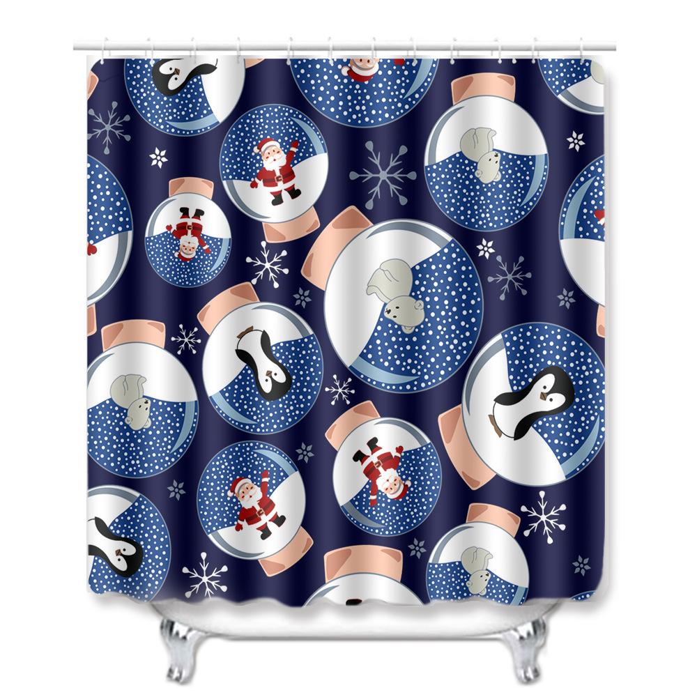 Christmas Shower Curtain Floor Mat Combination Four-Piece Set Bathroom Toilet Carpet Shower Room Mat Foot Mat