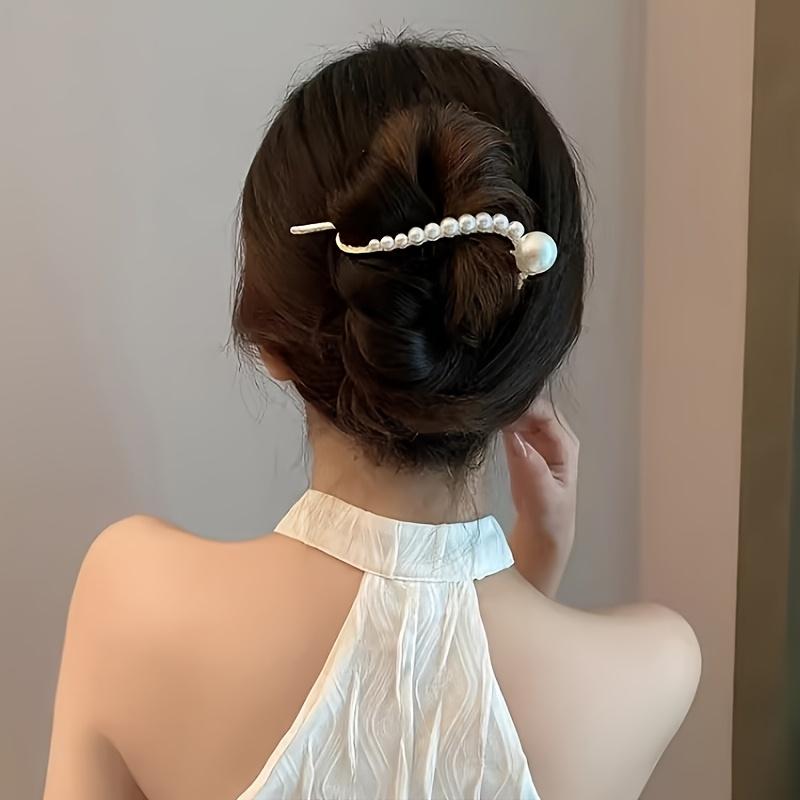 Elegant Pearl & Rhinestone Hair Clips - 4pcs, Golden Twist Clasp, Perfect for Women's Valentine's Day Hairstyles