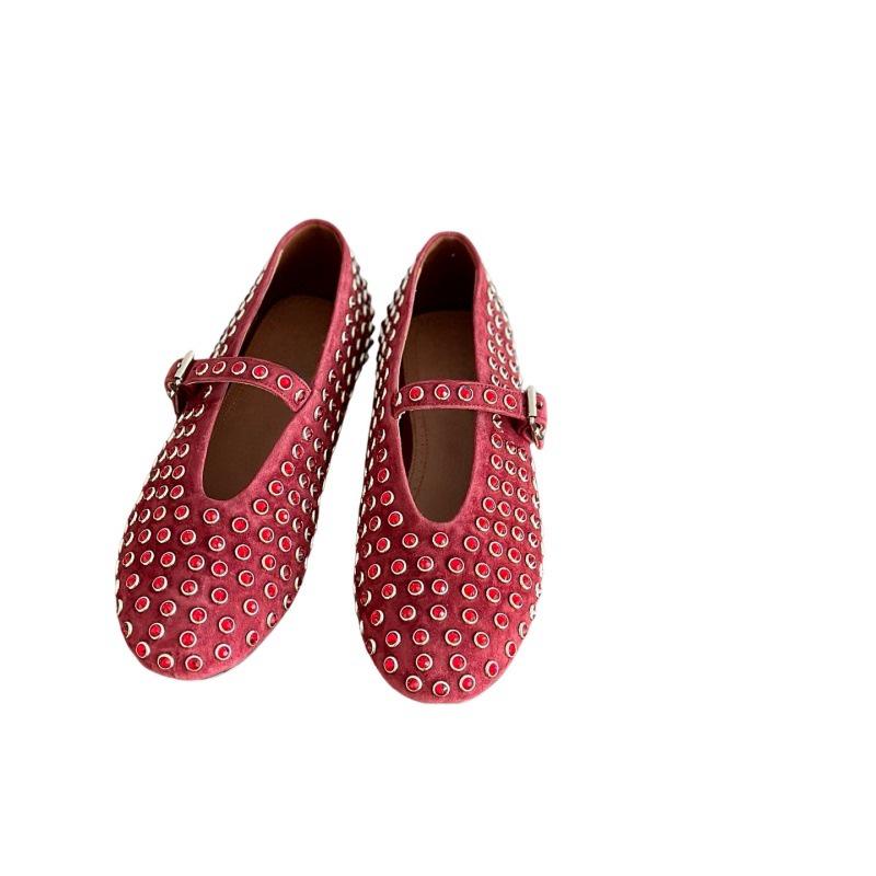 Migua Suede Crystal Mary Jane Flats with Rivets