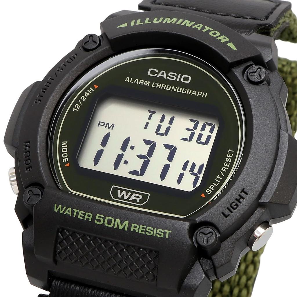 Casio Orologio Digitale Standard Verde con Chiusura in Velcro Modello Internazionale W-219HB-3AV Cinturino da Uomo, [Usato]