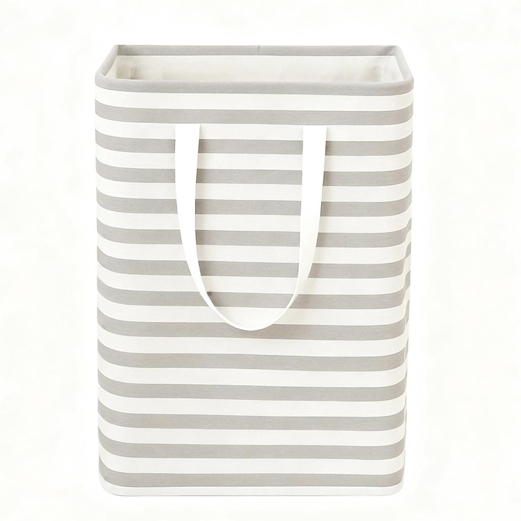 Fabric Laundry Basket with Handles Large Capacity Rectangular Striped Storage Bin for Bathroom Laundry Room Balcony Hotel Kids Room