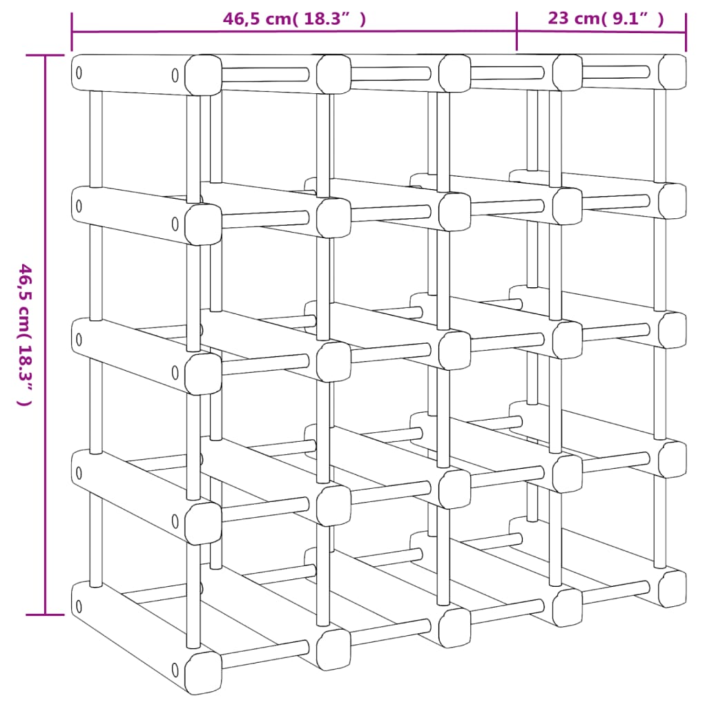 20 Bottle Wine Rack Solid Pine Wood 46.5 x 23 x 46.5 cm Brown