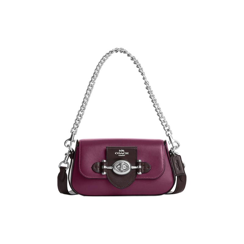 

COACH Brie Shoulder Bag 22 Simple Logo Turn Buckle Closure Flap Purlin Calfskin Hand Shoulder Bag Small Women s Dark Raspberry коричневий