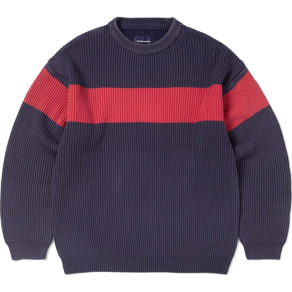 Thisisneverthat FW24 Color Block Ribbed Edge Casual Comfortable Crew Neck Striped Sweater Unisex sweater TN243KKNPK01NAV
