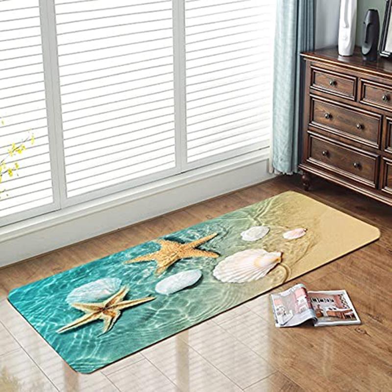 3D Seashell Print Soft Kitchen Rug Anti-Fatigue Kitchen Rug Waterproof Non-Slip Rugs Set Runner Rug Bedside Rug Absorbent Carpet For Kitchen