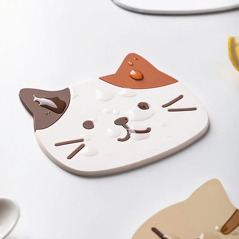 Non-slip Hot Drink Insulated Pad New Cartoon Cat Shaped Tea Mat Cup Holder Mat Coffee Coaster Stand Kitchen Accessories