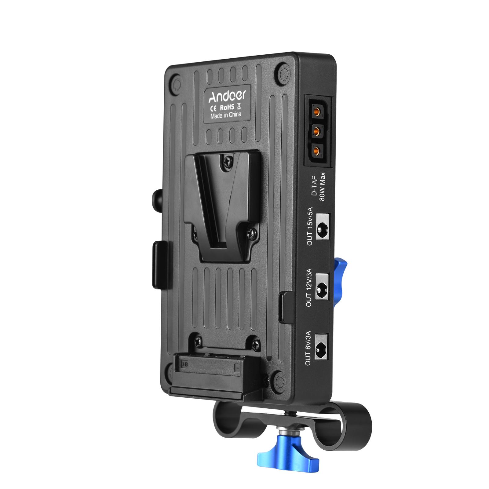 

Andoer V Mount Аккумуляторная пластина V Lock Адаптерная пластина для аккумулятора 65 Вт PD Быстрая зарядка со стержневым зажимом 15 мм чёрный