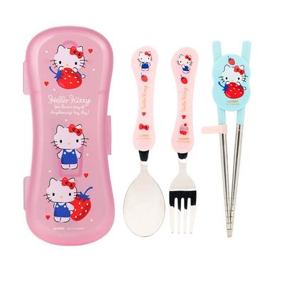 Lilpang Sanrio Hello Kitty Extreme Edelstahl Lilpang Essstäbchen + Löffel + Gabel + Etui-Set, gemischte Farben, Löffel + Gabel + Essstäbchen + Etui, 1 Set