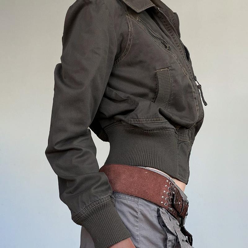 Mori Retro Zipper Lapel Jacket Jacket Women's American Casual New Tooling Top