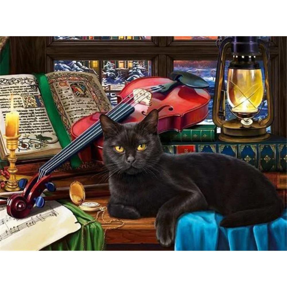 Diamant-Gemälde voller Bohrer, städtisches Feuerwerk, rundes Diamant-Gemälde, handgefertigt, niedliche schwarze Katze, Diy, frohe Weihnachten, Diamant-Mosaik-Gemälde, Heimdekoration