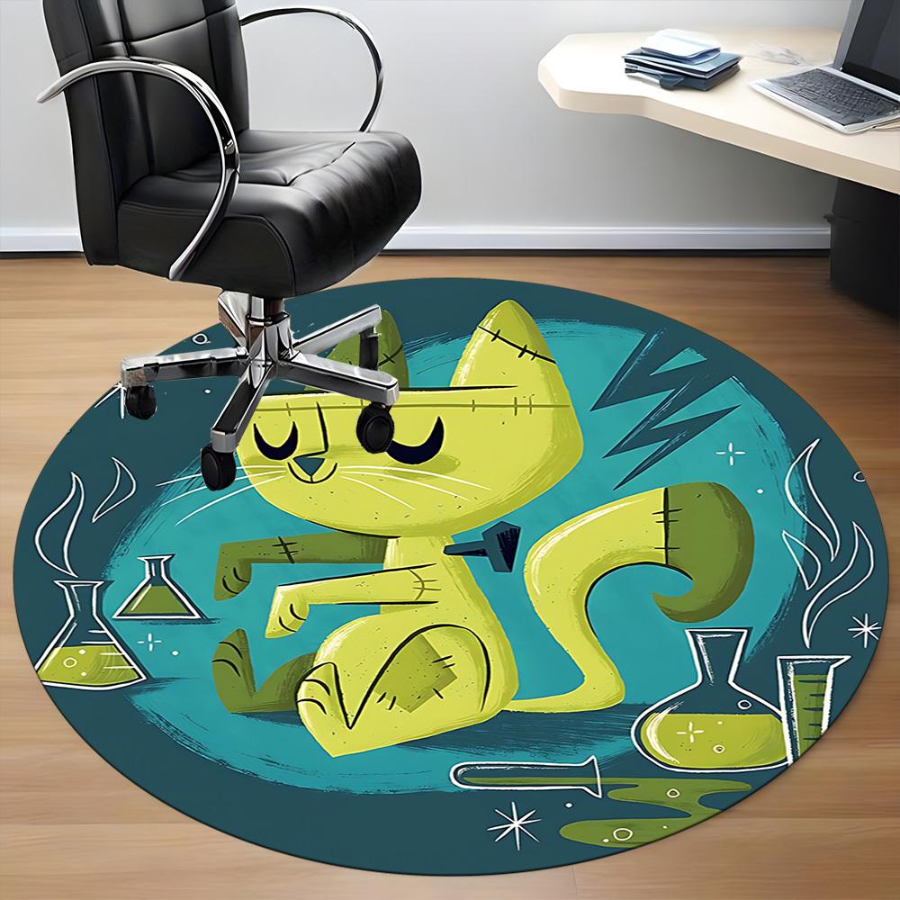 1pc Green Cat Office Round Area Rug, Under Office Chairs Bedroom Living Room Home Decor, Room Deco