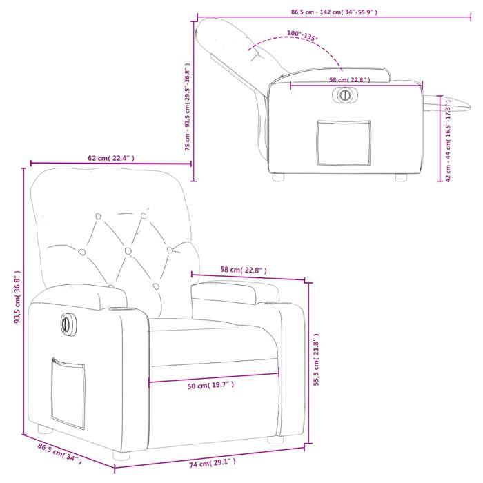 VidaXL Fauteuil Inclinable Électrique, Chaise de Relaxation avec Dossier et Repose-pied Réglables, Siège de Salon, Moderne, 3204687