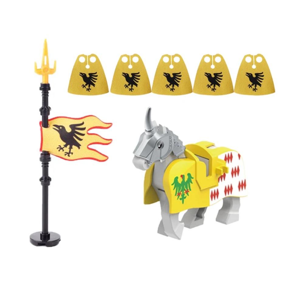 MOC Stavební kostky Středověké Vojenské Figurky Vojáků Rytíř Válečný kůň Halyard Vlajka Zvíře Sedlo Držák Mini Kostka Hračka Dárek X025