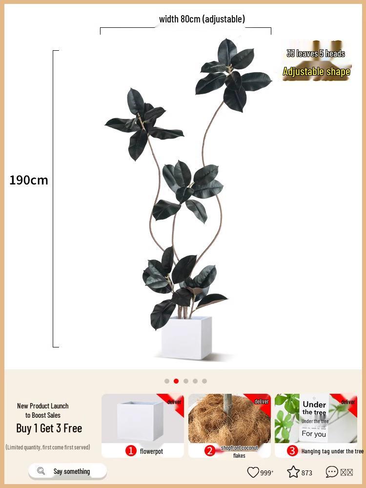 Luxurious Black Gold Ficus Elastica Artificial Tree: Indoor Ornament and Floor Decoration