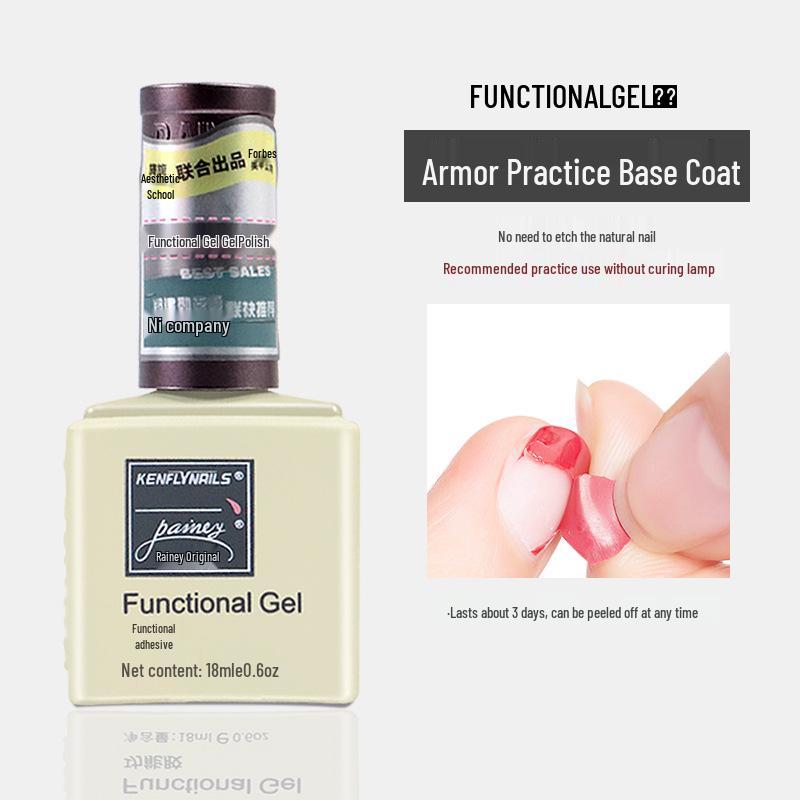 Rainie Nail Gel Builder: Strengthening Base & Tempered Top Coat with Matte Glass Sealer & Nail Tip Adhesive.