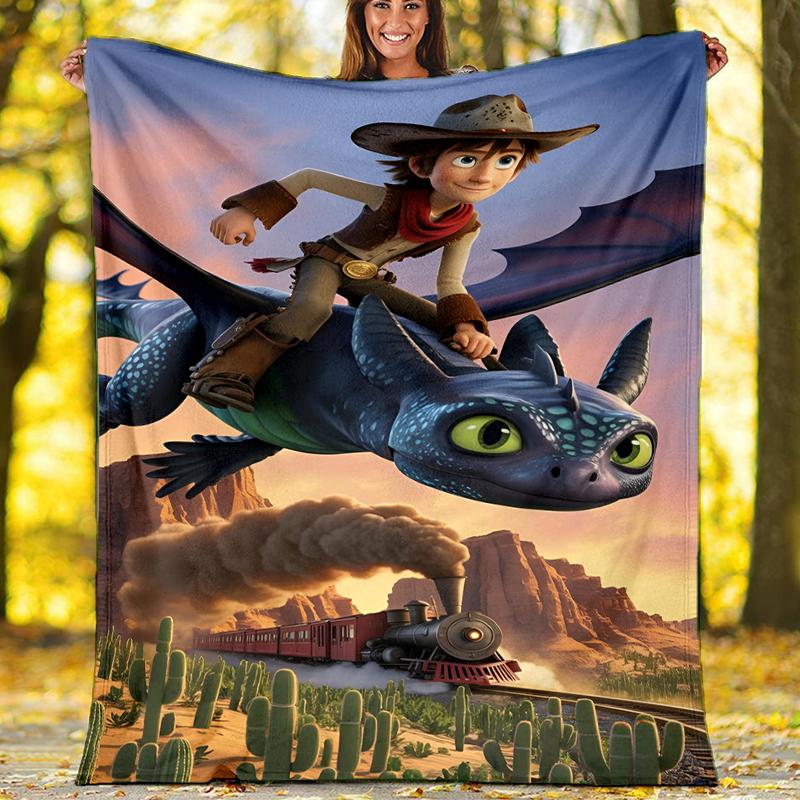 Dragon Theme Printed Blanket Perfect For Couch Bed Travel Outdoor Use Machine Washable Cozy Durable