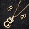 2pcs Set Korea Fashion Hollowed-out Cute Little Cat Stud Earrings Necklace Set for Women New Design Stainless Steel Jewelry Gift
