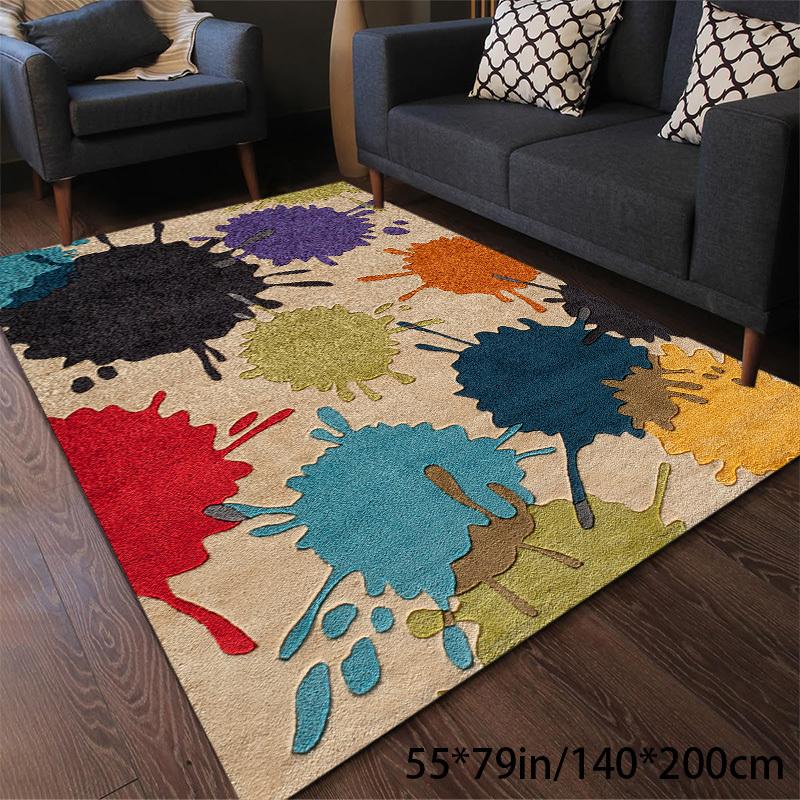 Colorful Splash Paint Design Area Mat Soft Washable Non Slip Backing Living Room Bedroom Office Decor Vibrant Abstract Patterns