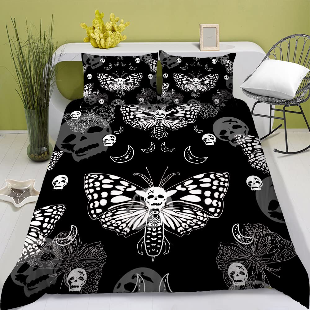 Death Moth Duvet Cover Set Skull Bedding Set Snake Mandala Moon Phase Comforter Cover Trippy Skeleton Quilt Cover Set Queen Size